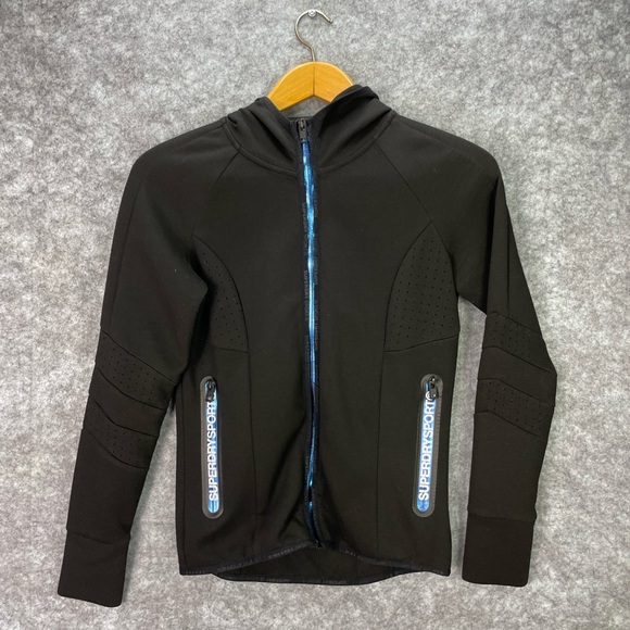 Superdry Jackets & Blazers - Superdry Sport Jacket Womens US 6 UK10 Black Full Zip Hooded Athletic Stretch